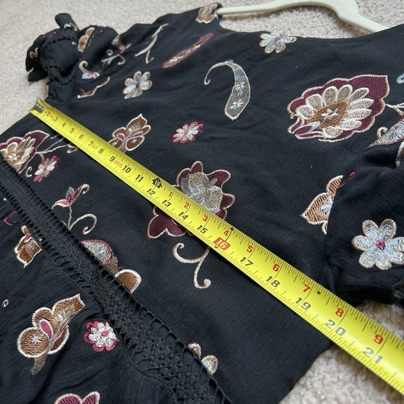 Anthropologie‎ Eri Ali Black Short Dress Embroidered Flowers Ruffled Sleeves M - Picture 6 of 10